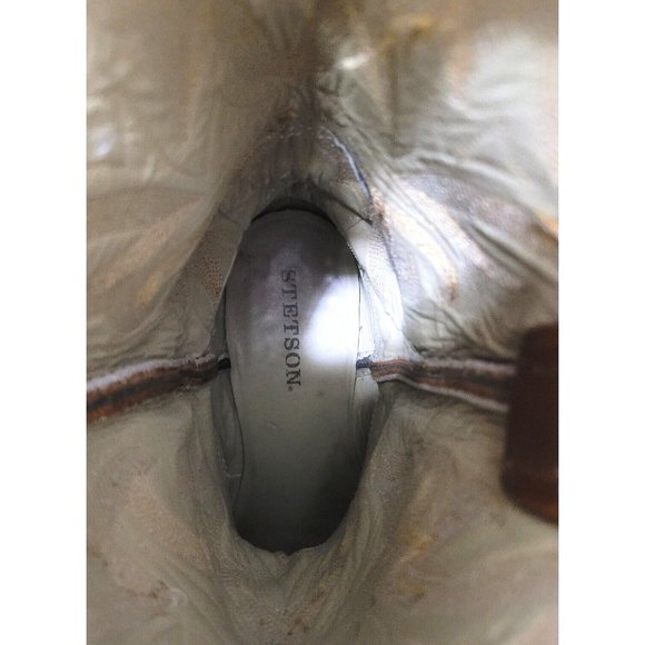 Stetson Black Brown Leather Cowboy Western Boots Mens 11.5D Square Toe Rodeo - Picture 10 of 10